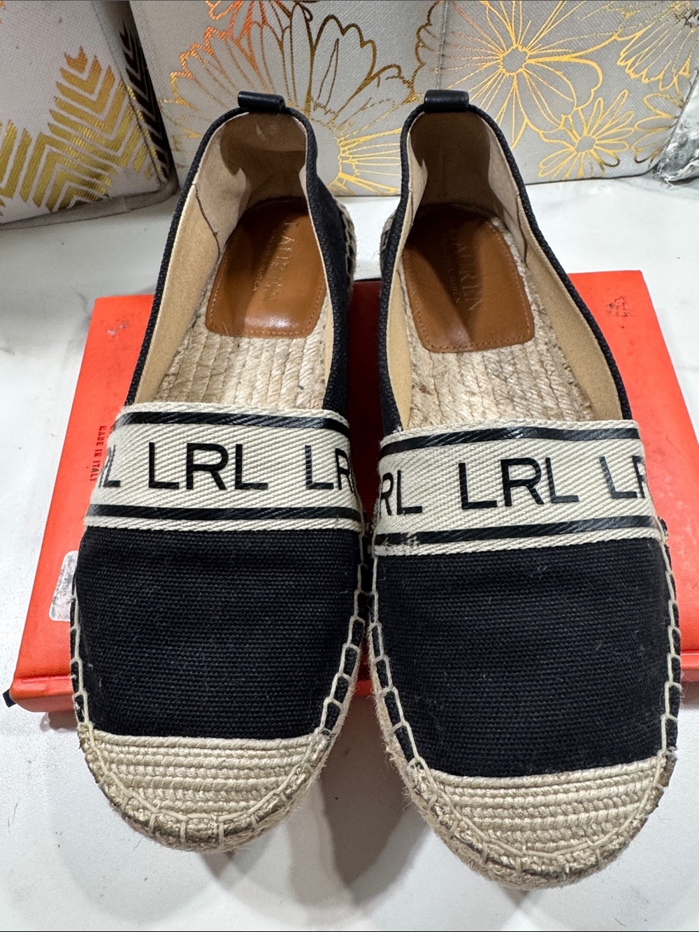 Laurent Ralph Lauren Black Canvas LRL Espadrille Flats